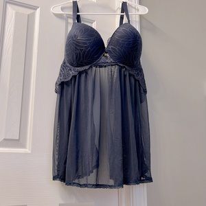Daisy Fuentes Womens 2X Navy Blue Lace Mesh Lingerie